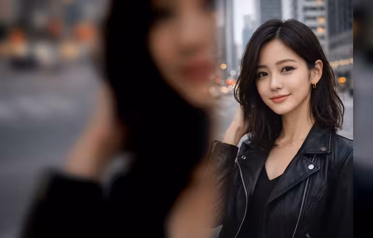 Horizontal city street selfie cover with complete portrait framing